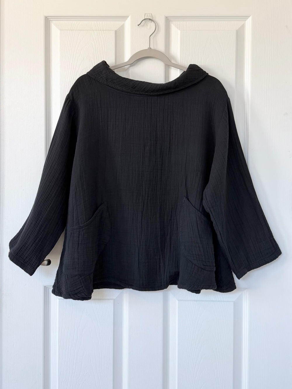 Mao Mam by Pure Fit Cowl Neck Pullover Cotton Gauze Lagenlook Top with Pockets